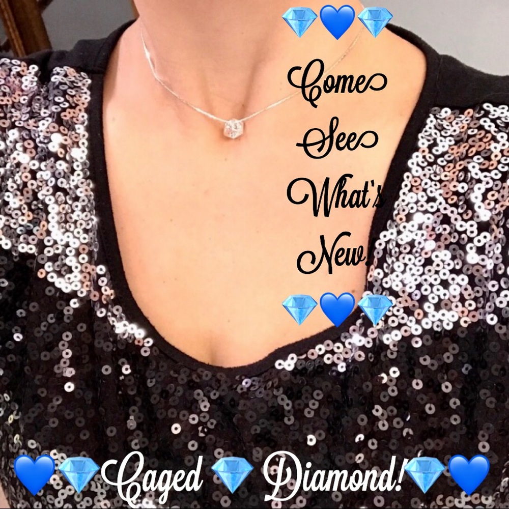 NEW💙💎Beautiful Caged Diamond Necklace💎💙Cube CZ - Picture 1 of 16